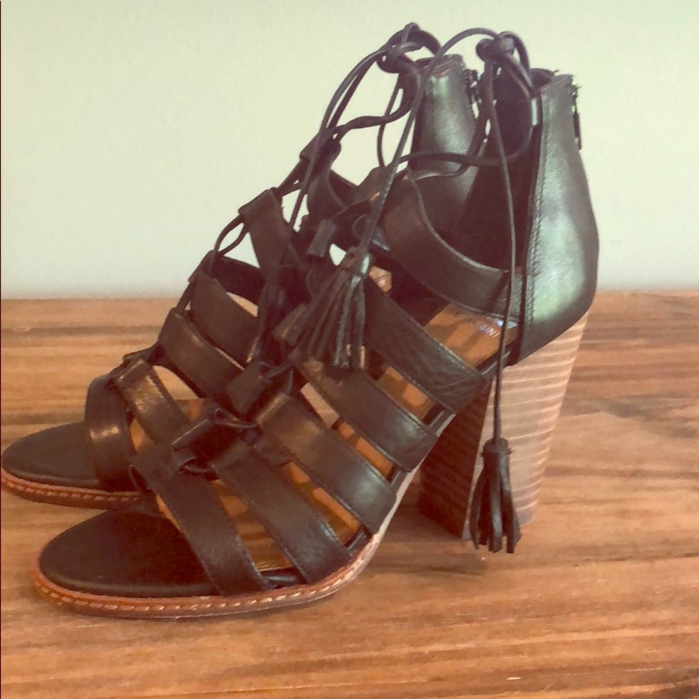 Black Lace Up Block Heels - Gianni Bini